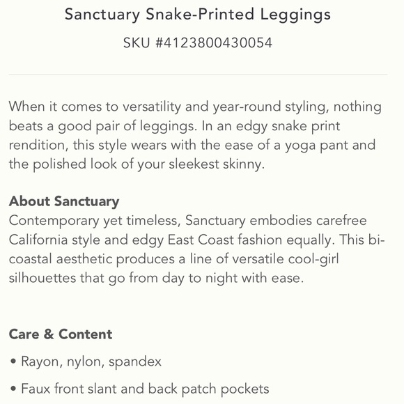 ANTHROPOLOGIE Sanctuary Snake-Print Leggings - Picture 2 of 9